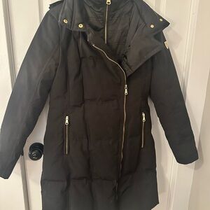 Vince Camuto Black Long Puffer Coat with Gold Hardware